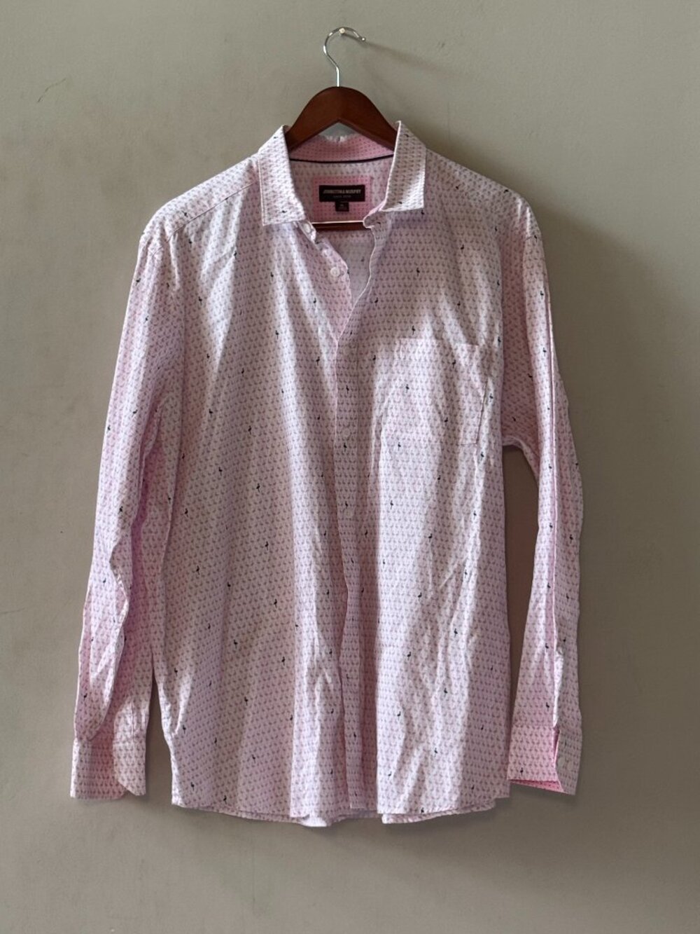 Johnston & Murphy Men XL Pink Flamingo Print Cotton Button Down Shirt